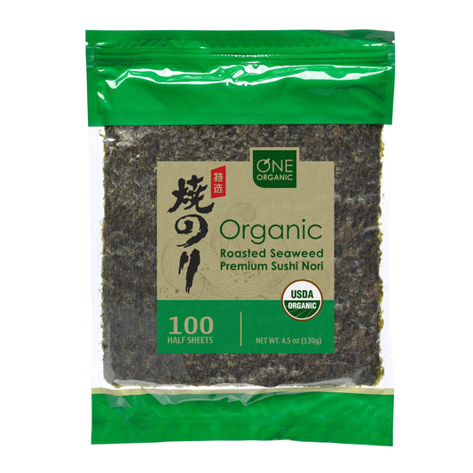 ONE ORGANIC Sushi Nori Premium Roasted Organic Seaweed (100 Half Sheets)