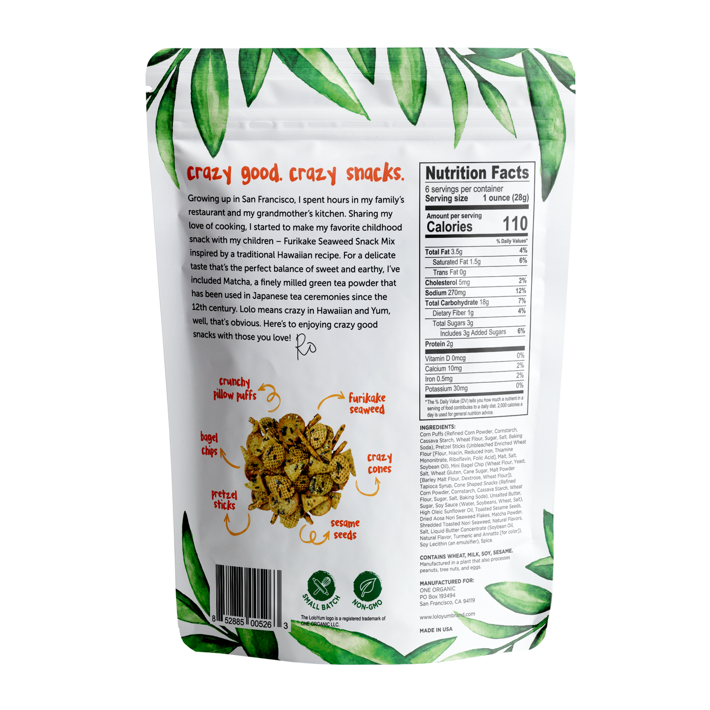 LoloYum Matcha Furikake Seaweed Snack Mix (6 oz)