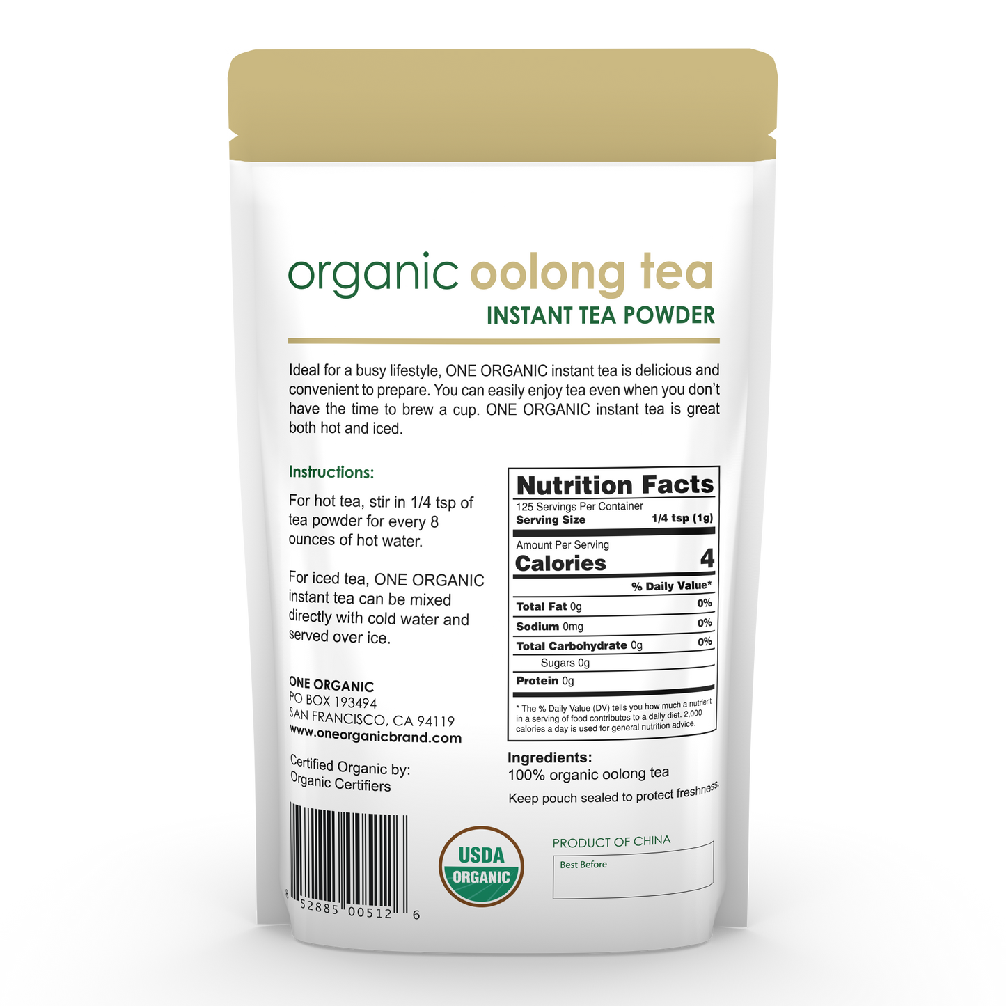 ONE ORGANIC Oolong Instant Tea Powder 4.4 oz (125g)