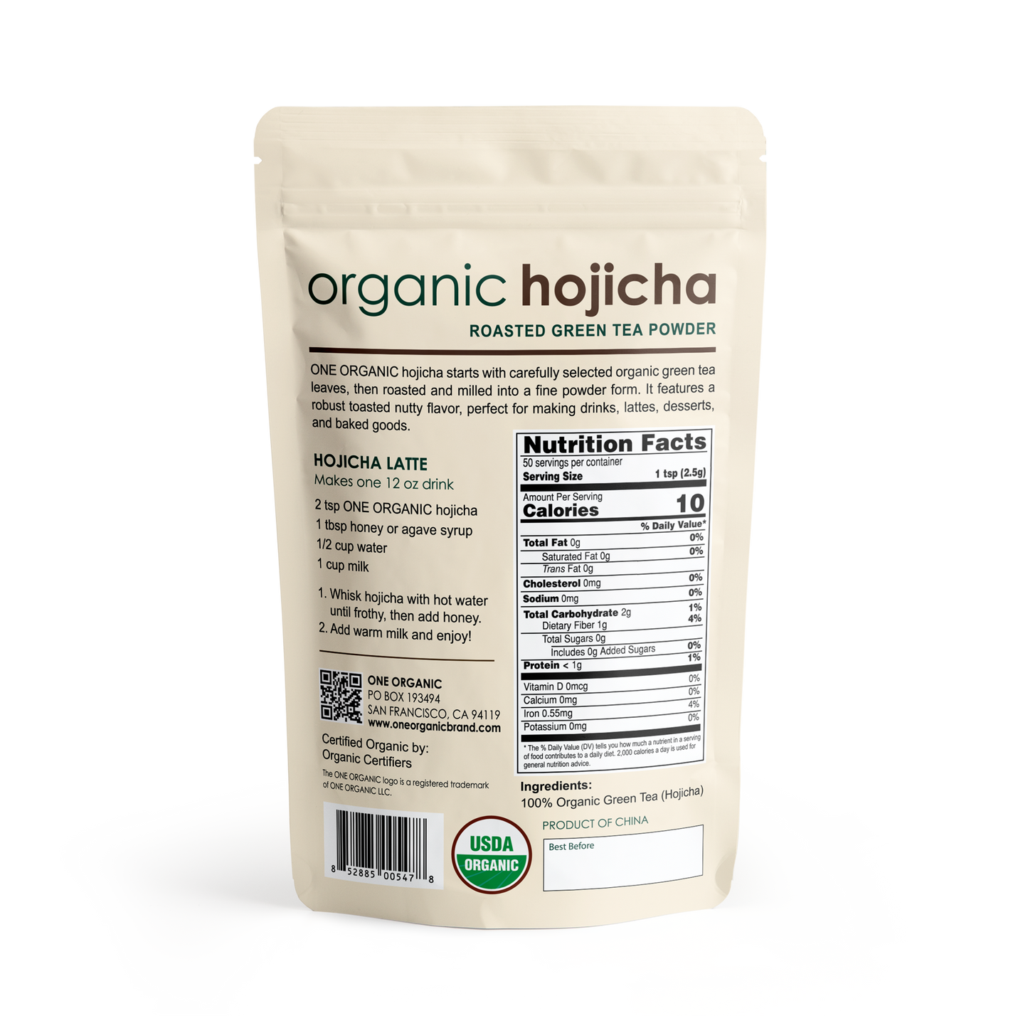 ONE ORGANIC Hojicha Roasted Green Tea Powder 4.4 oz (125g)